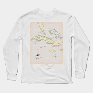 illustrated map of Cuba Long Sleeve T-Shirt